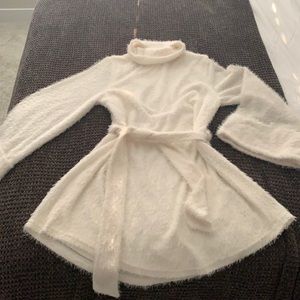 Fuzzy white mini dress